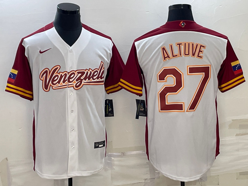 Men's Venezuela Baseball #27 José Altuve 2023 White World Baseball Classic Stitched Jersey Men's Venezuela Baseball #27 José Altuve 2023 White World Baseball Classic Stitched Jersey